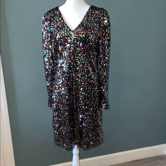 DKNY Elegant Black with Multi Colored Sequins Sz 12 - Picture 1 of 11